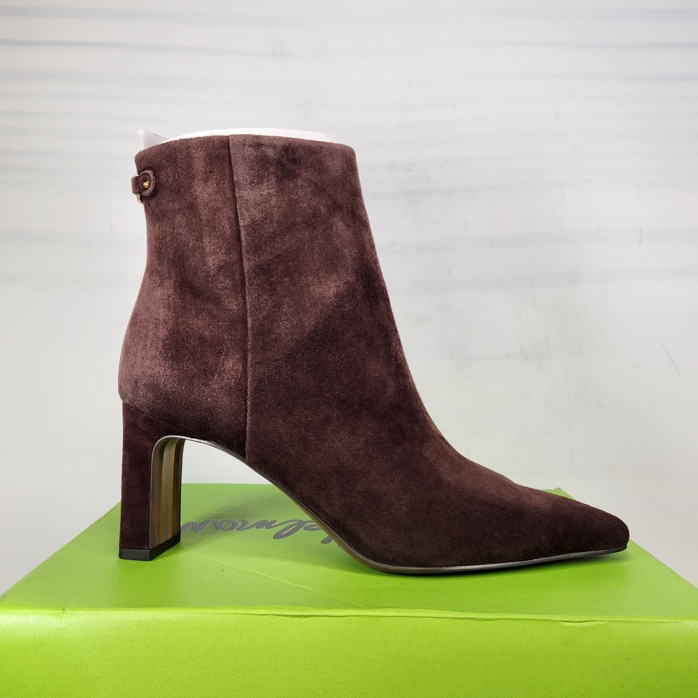 Sam Edelman Saige Bootie Women Size 8.5 Dark Brown Suede Pointed Toe Block Heel